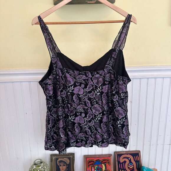 Studio 1940 Black & Purple Floral Lace Tank Top With Front Buttons Size 20 Women - Picture 2 of 6
